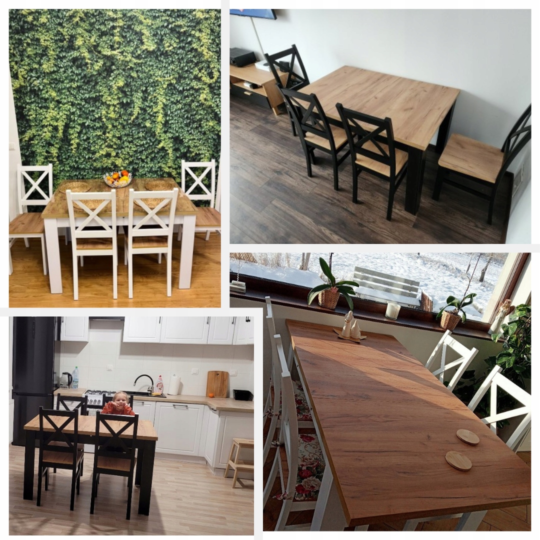 Stół rozkładany 80x140/180 dąb craft 6 krzeseł Zestaw do salonu Wysokość stołu 75 cm