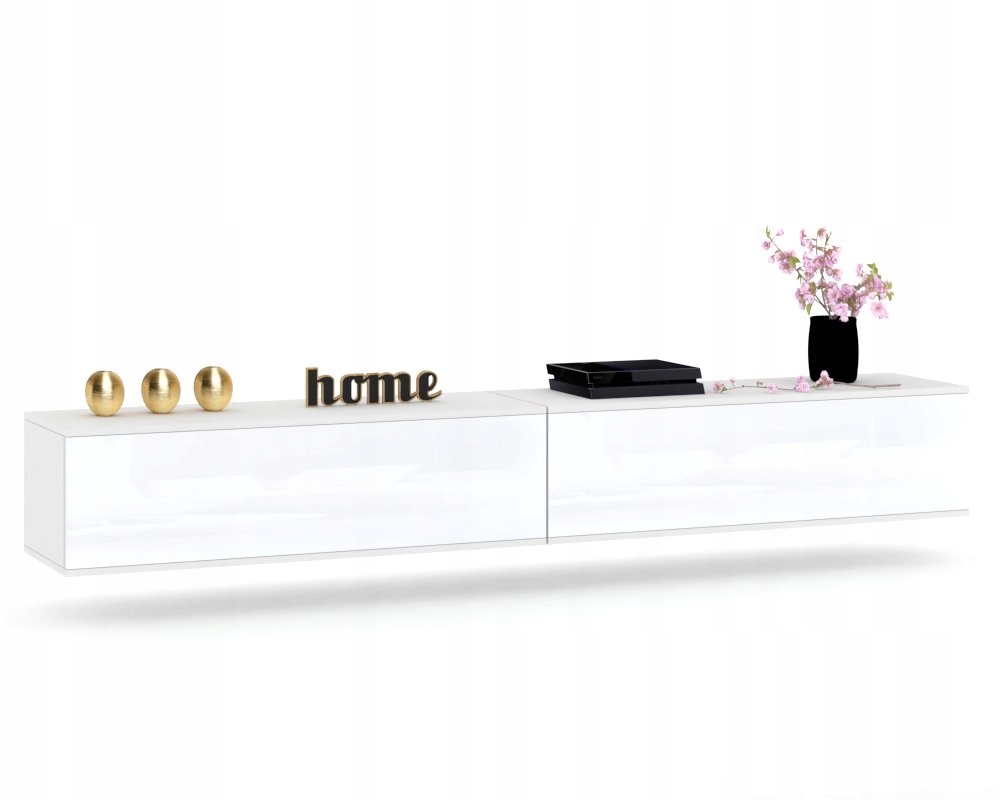 Závěsná Rtv skříňka Police Horizontální vitrína do obývacího pokoje Bílý Lesk 200