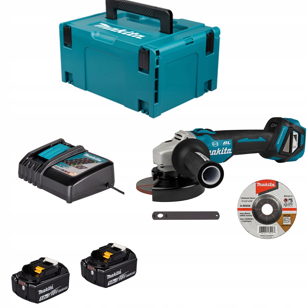Úhlová bruska Makita DGA513RTJ 2x5Ah 18V Lxt Xpt Bl Aft kufr