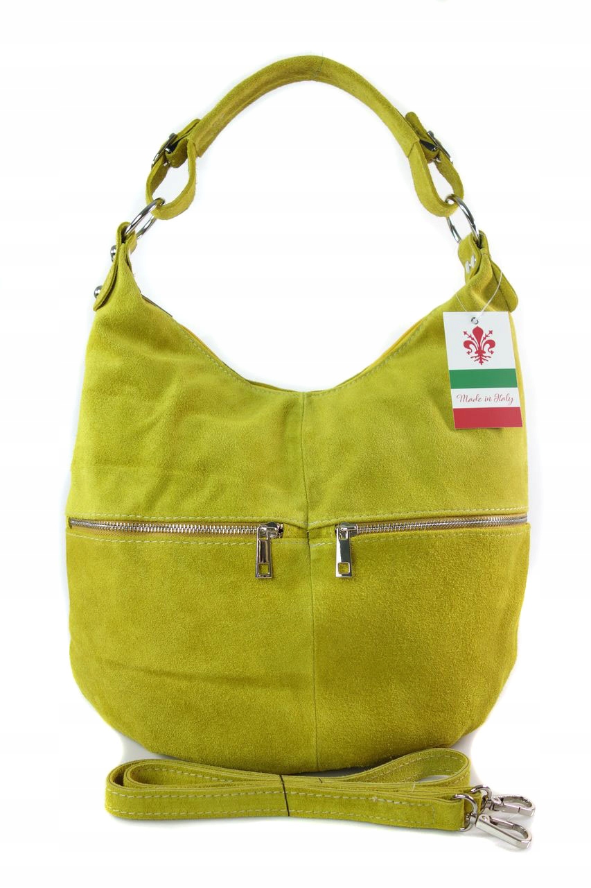 

włoski worek shopper bag zamsz vera pelle żółta