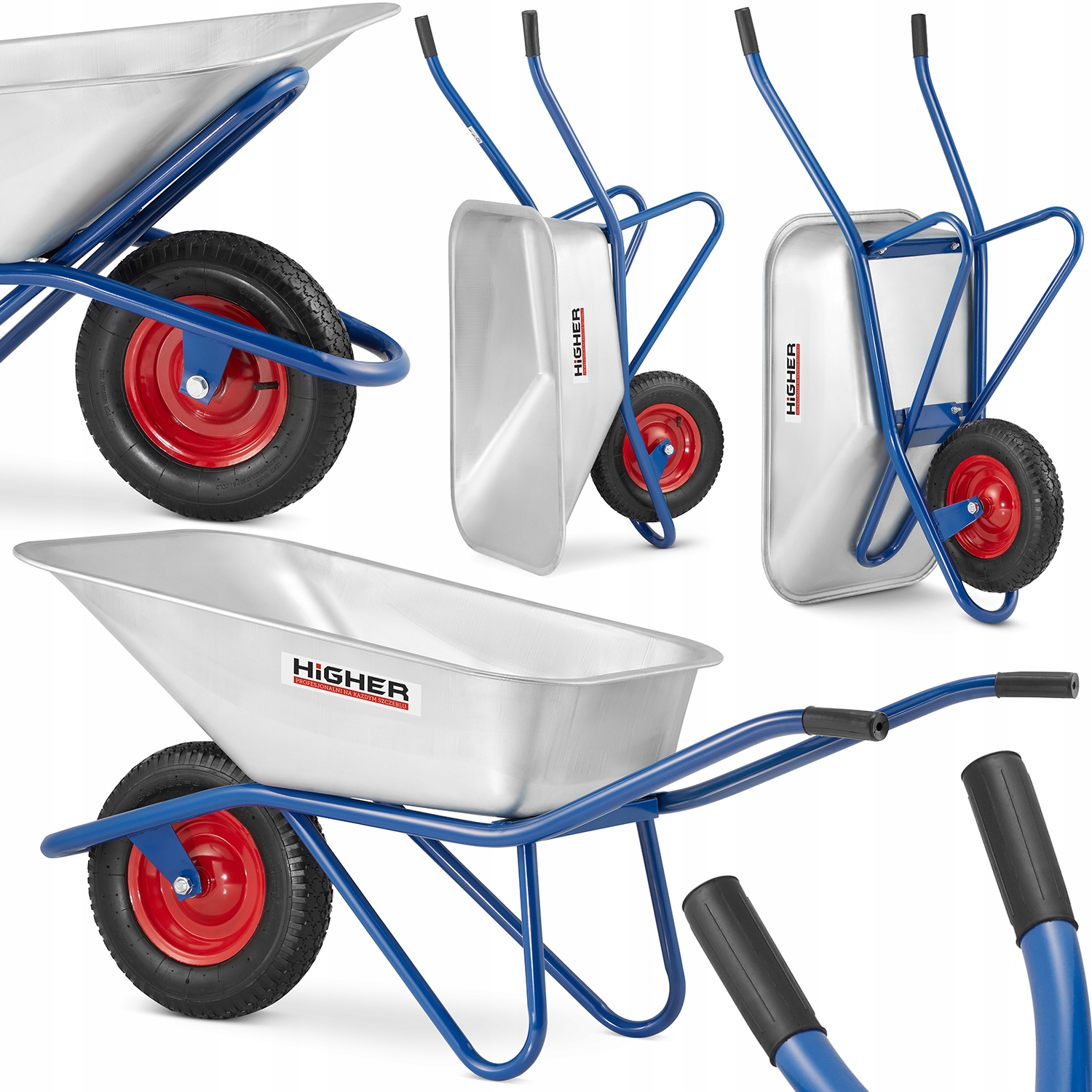 Taczka ogrodowa budowlana stalowa 210kg Higher 130L z ochroną koła Mocna