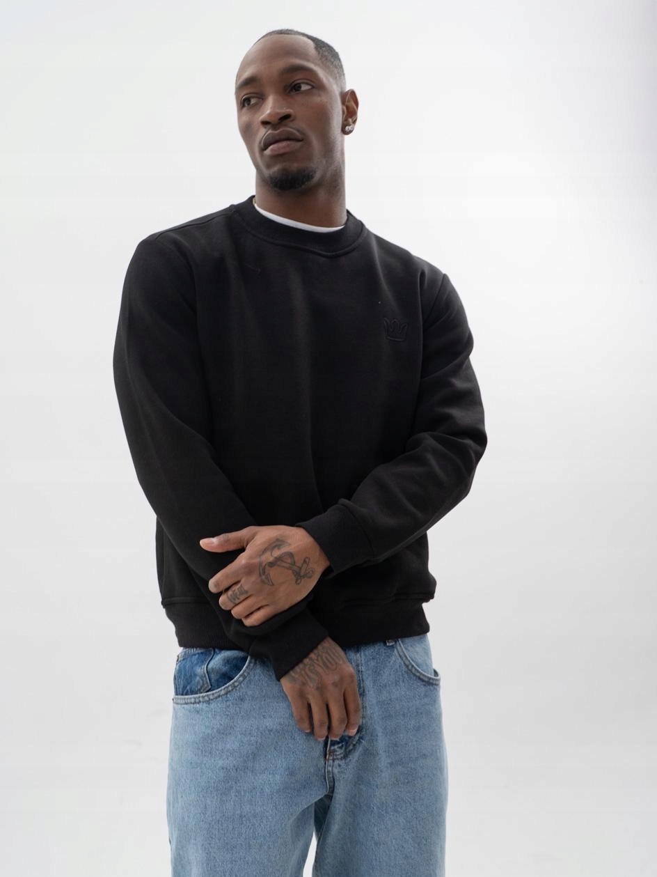 Mikina Bez Kapuce Pánská Černá Crewneck Jigga Wear 3D Logo Koruna XXL