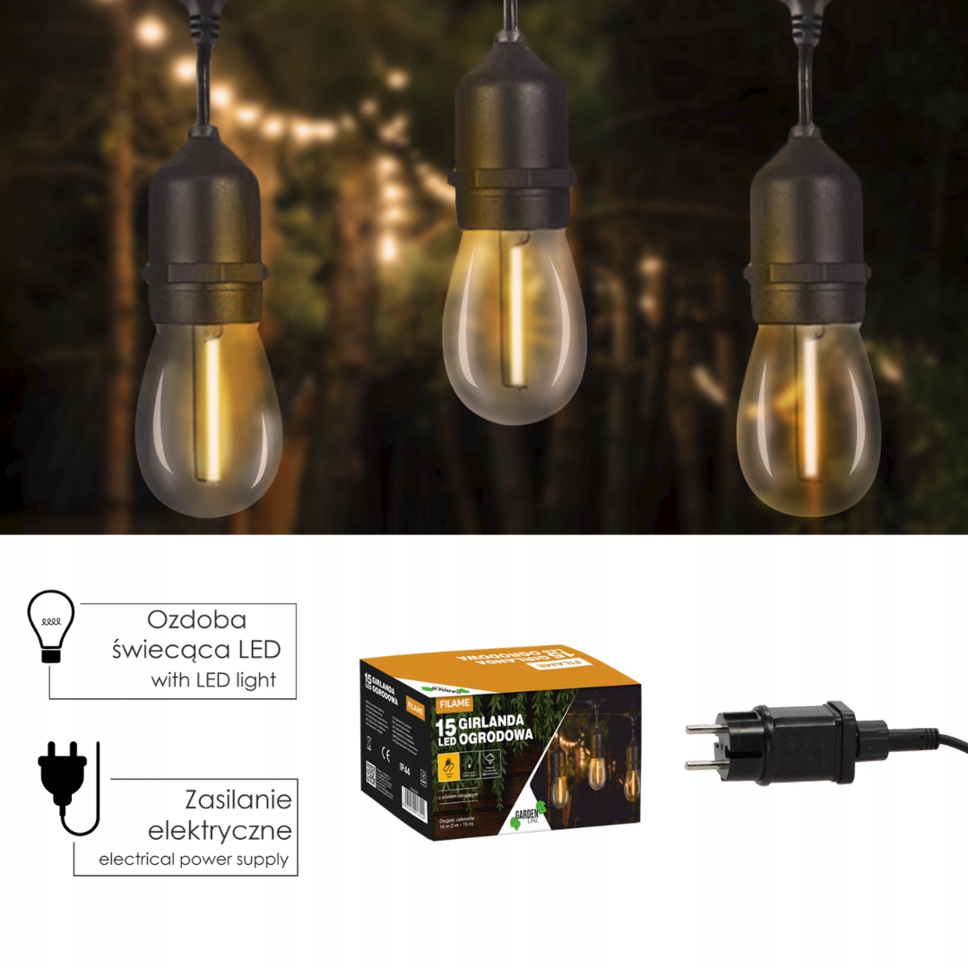 Girlanda Ogrodowa Z Pilotem 15 Led 24V Długość 18m Lampki Zewnętrzne