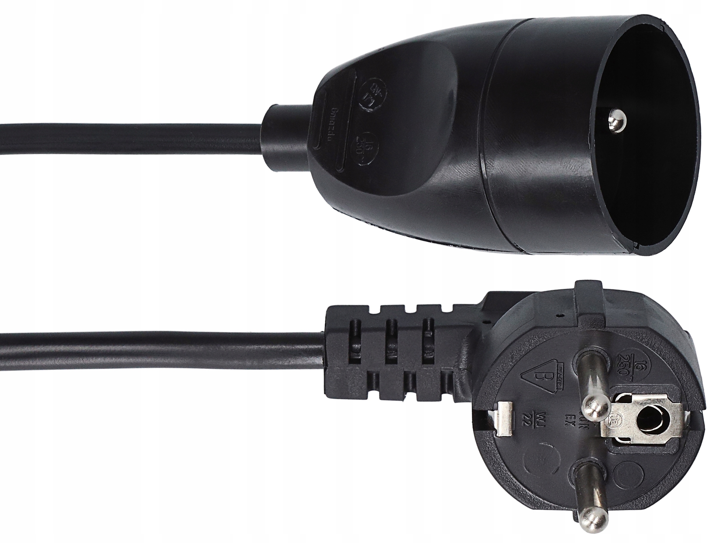 Przedłużacz pojedynczy z uziemieniem 1m czarny Kolor czarny