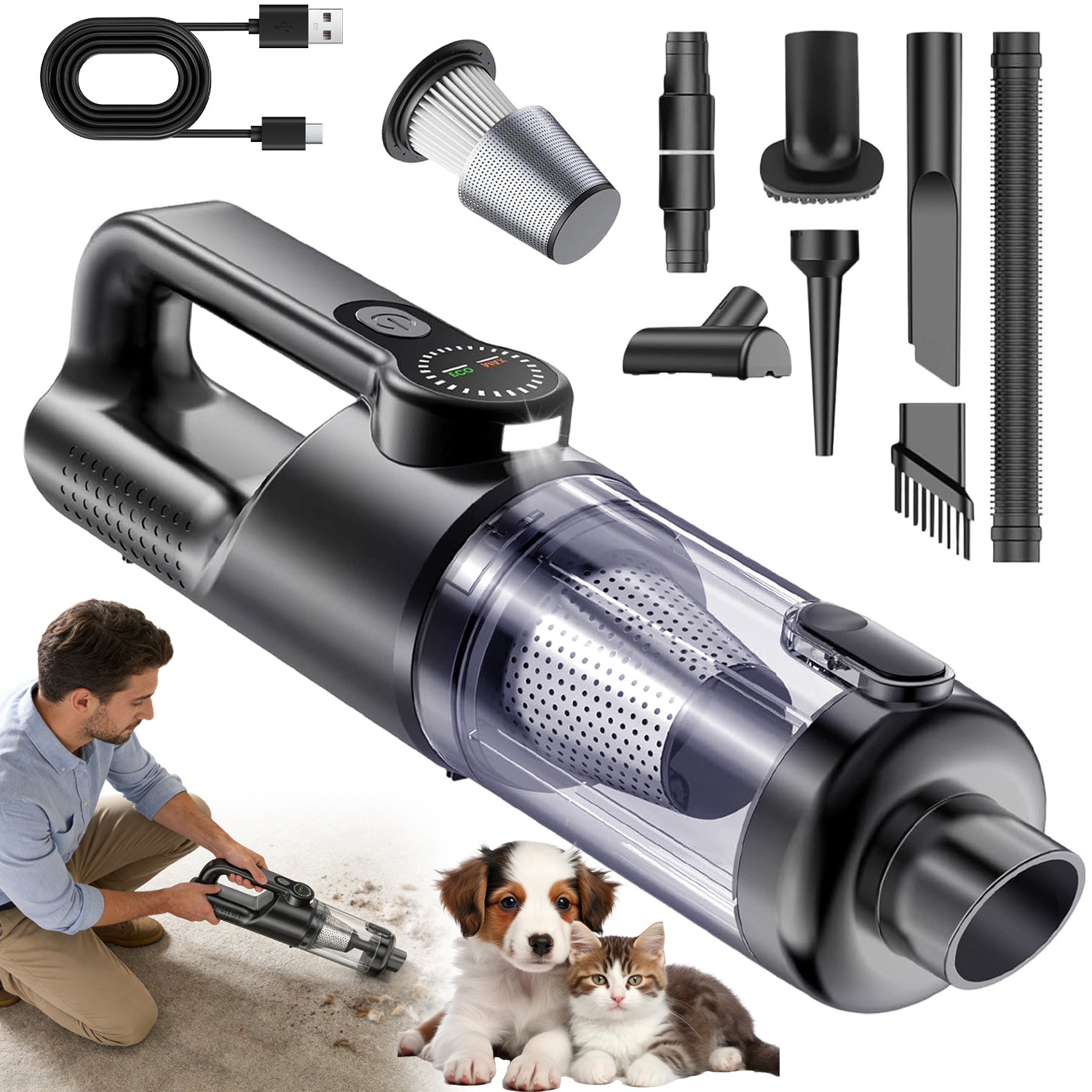 Vysavač Mini Vysavač Do Auta Černý