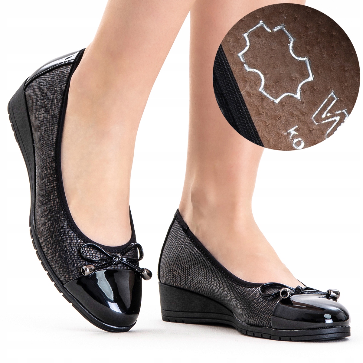 Polobotky na klínku pohodlné Šíře H kožená stélka módní stabilní Wojtyłko 39