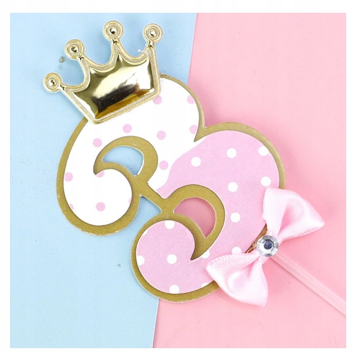 Topper urodzinowy na 3 urodziny różowy złoty