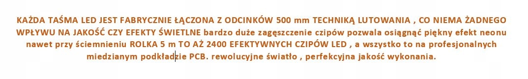 TAŚMA PASEK LISTWA DIODA LED COB 12V 8mm 5m 45W Z PRZEWODEM NEUTRLALNA Klasa efektywności energetycznej B