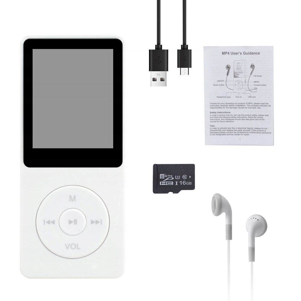 ODTWARZACZ MP4 MP3 BLUETOOTH 5.0 HiFi RADIO FM 16GB + SŁUCHAWKI Przekątna ekranu 1.8
