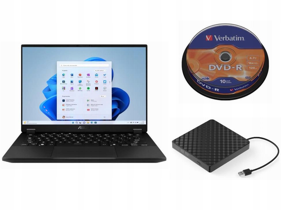 Laptop Asus Windows 11 Home Amd RyzenTM Zewnętrzny Napęd DVD 10 Płyt