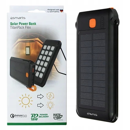 Solární Powerbanka S Kabelem Micro Usb 4SMARTS Titanpack Flex 10000 Mah A Svítilnou