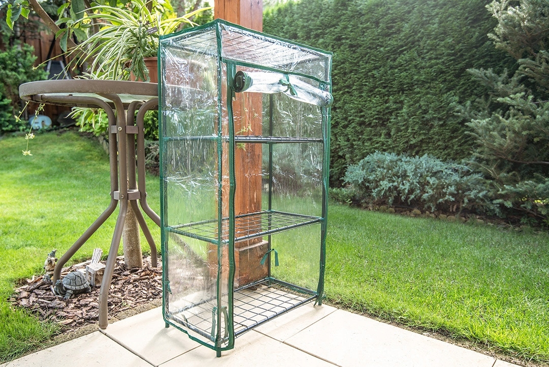 MINI SZKLARNIA BALKONOWA ZIELNIK 3 PÓŁKI FOLIA ogrodowa taras balkon FOLIAK Wysokość produktu 80 cm