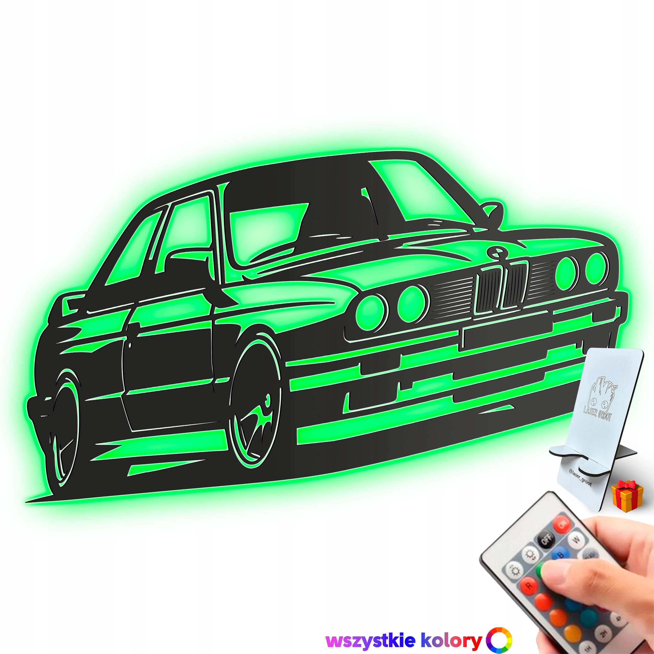Dřevěný 3D obraz Bmw E30 Nástěnná Dekorace Dárek Noční Lampa Led XL