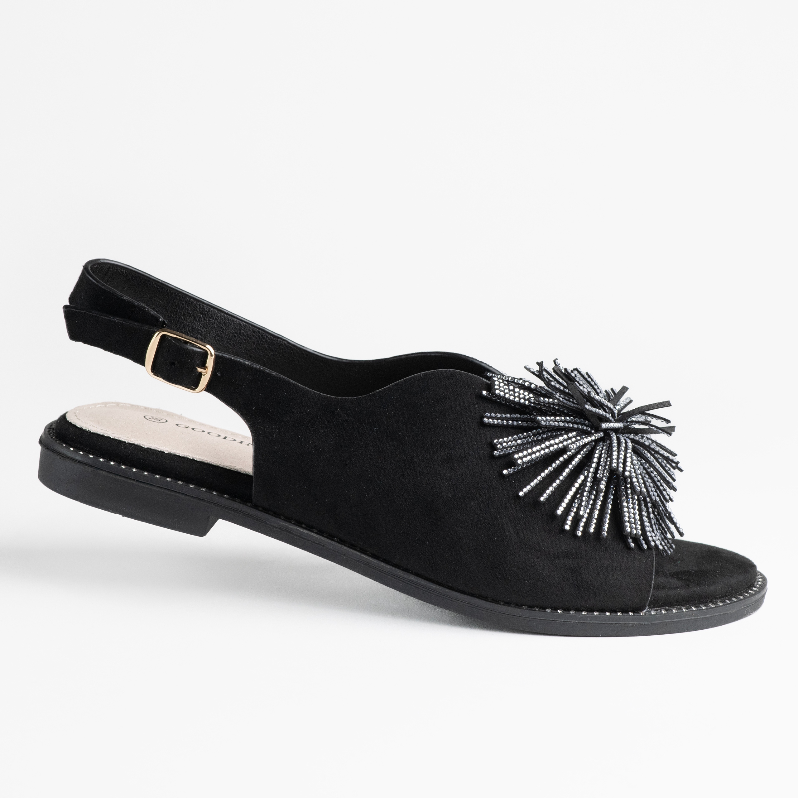 Dámské sandály Goodin GD-FL889 semišová kůže ozdobné bambule černé 41