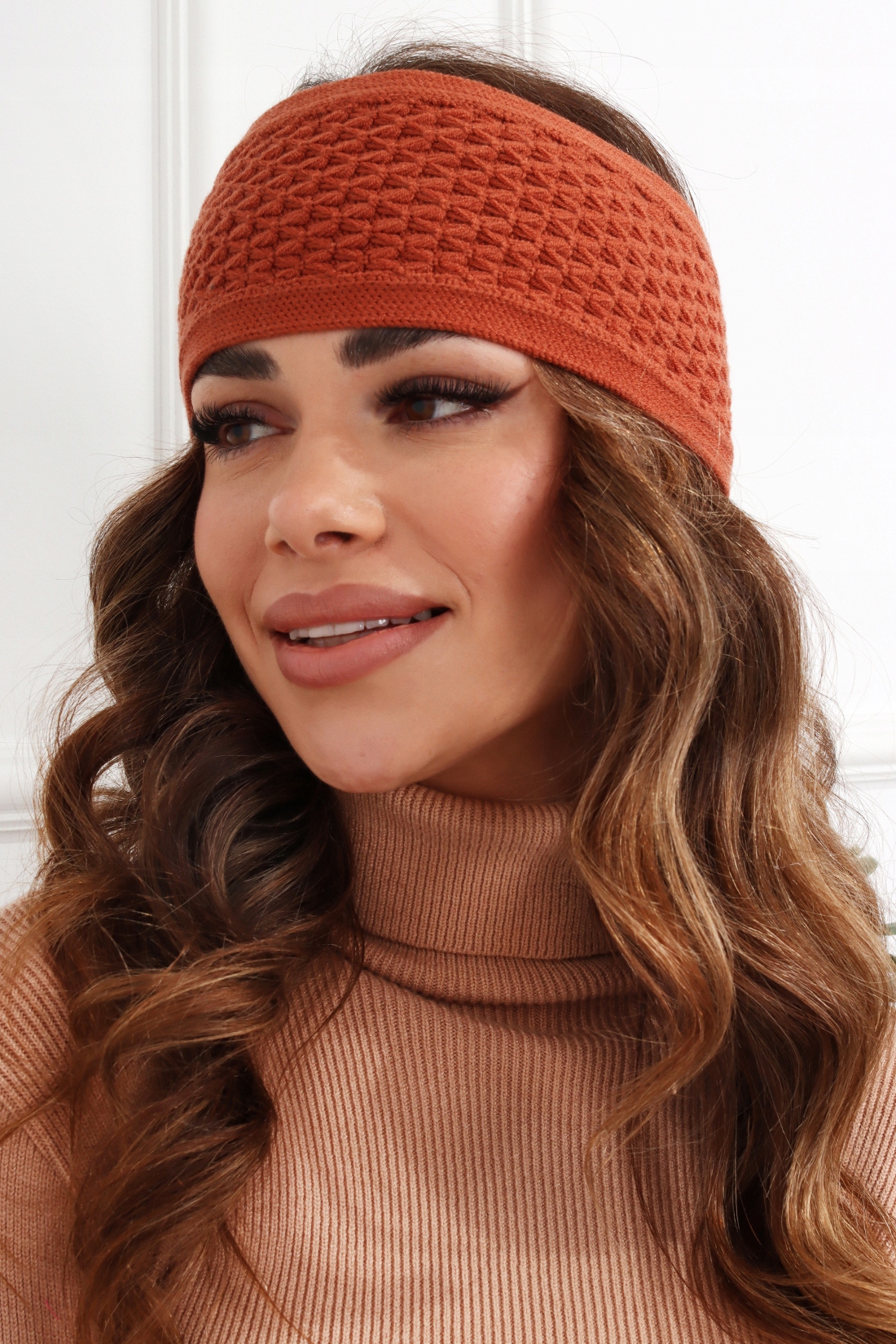 OPASKA DAMSKA NA GŁOWĘ USZY NAUSZNIKI TURBAN CZAPKA CIEPŁA SZEROKA RUDA Model 2717