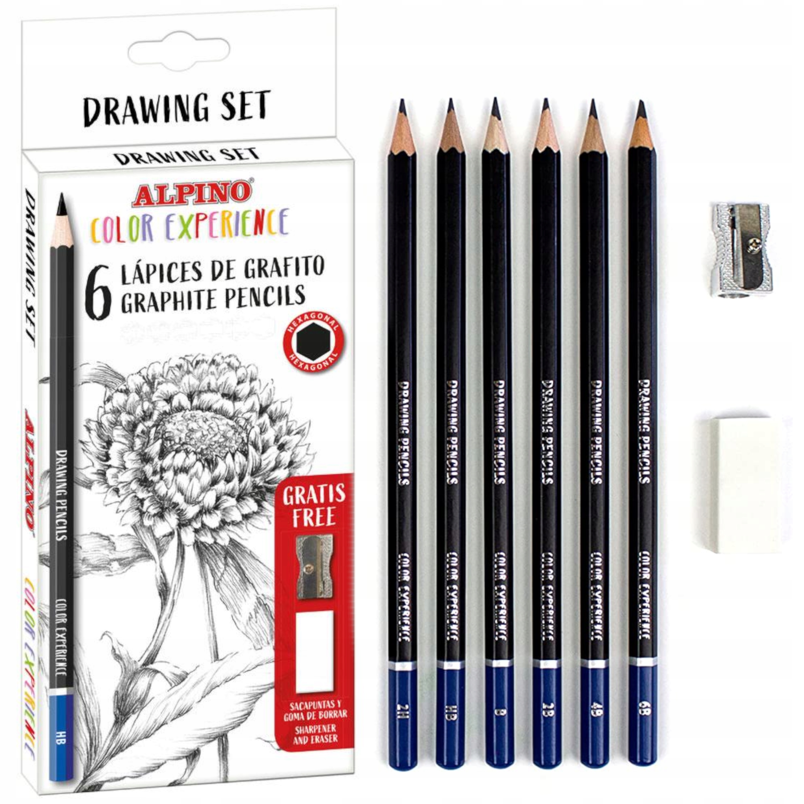 Zestaw do kaligrafii 6 ołówków + temperówka ołówki 2H, 2B, 4B, 6B, B, HB