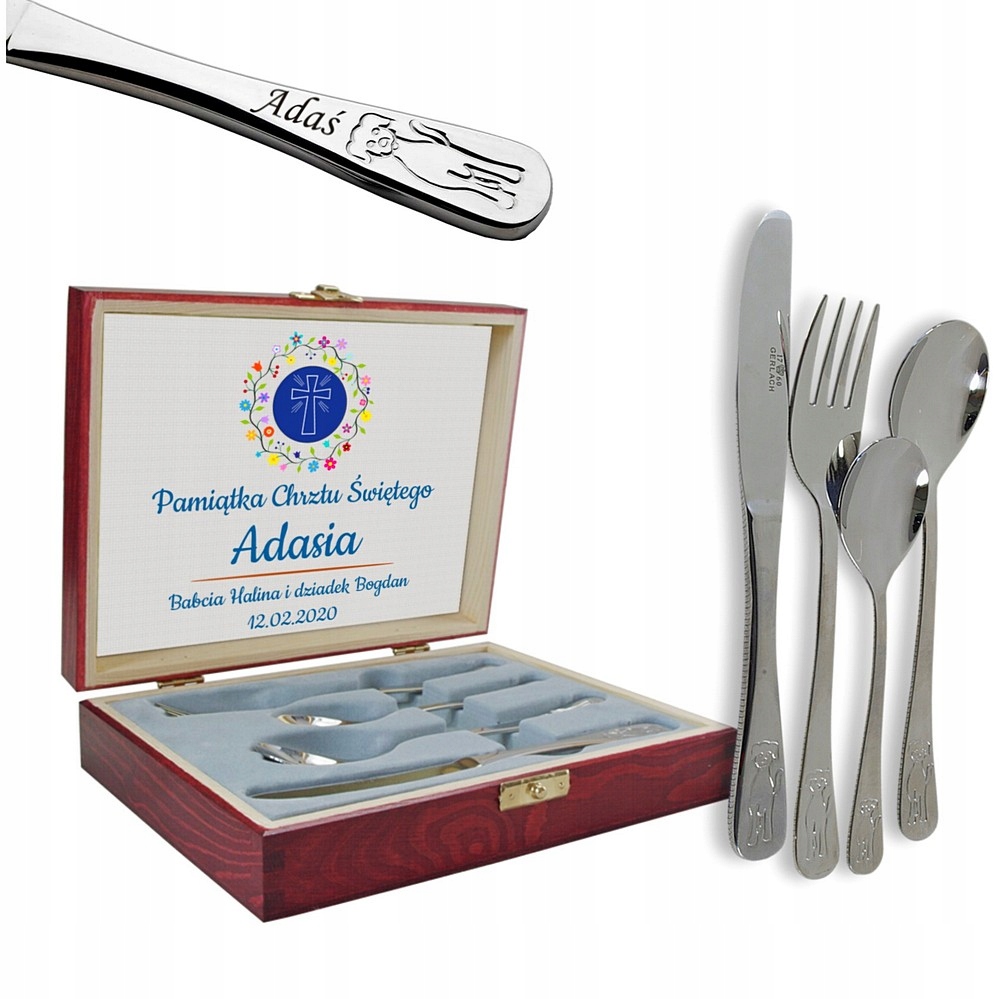 Sztućce Prezent dla Dziecka Na Chrzest Roczek Urodziny Gerlach Grawer