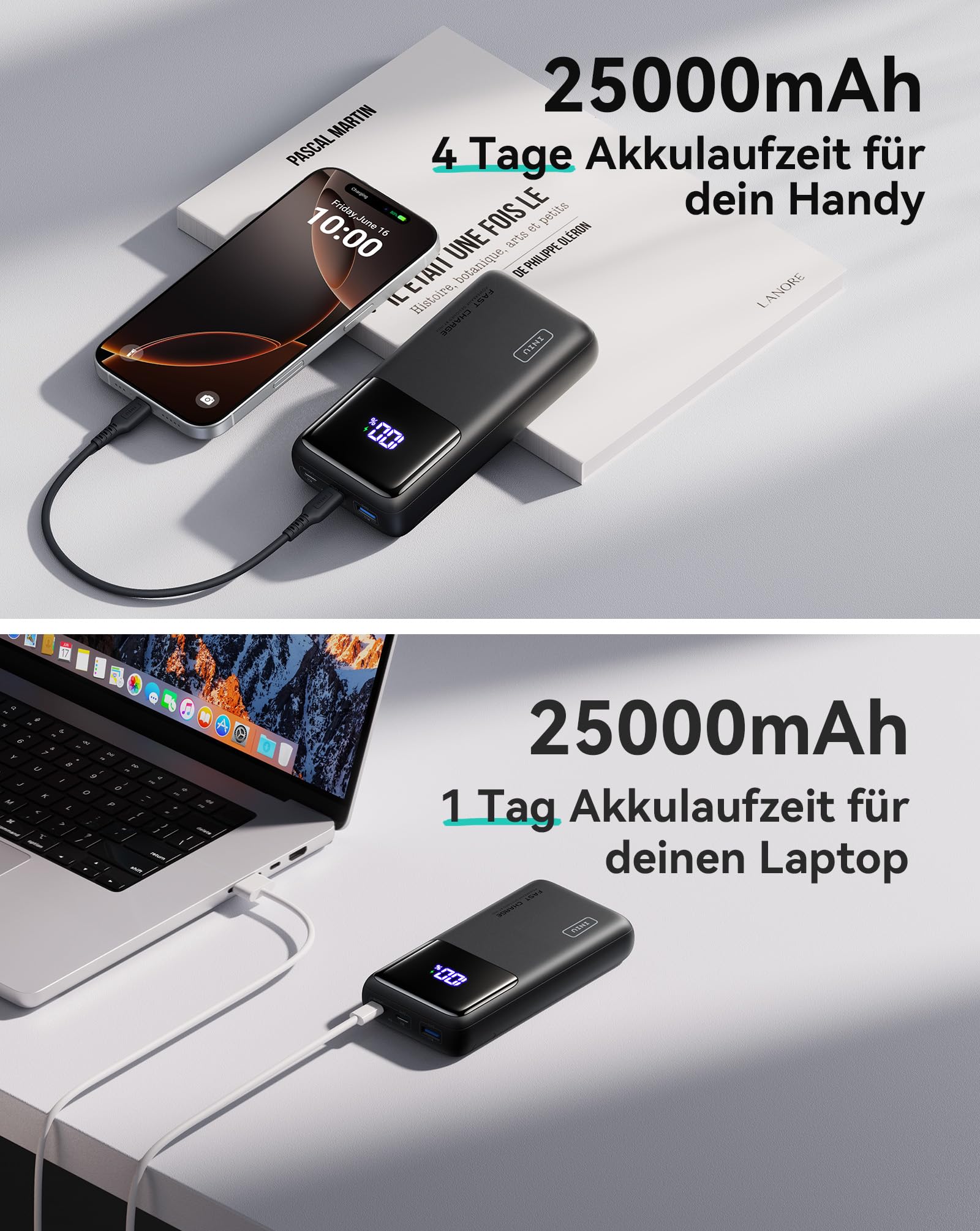 INIU Power Bank 100W 25000mAh USB C Do Laptopów i Telefonów — miniatura 3