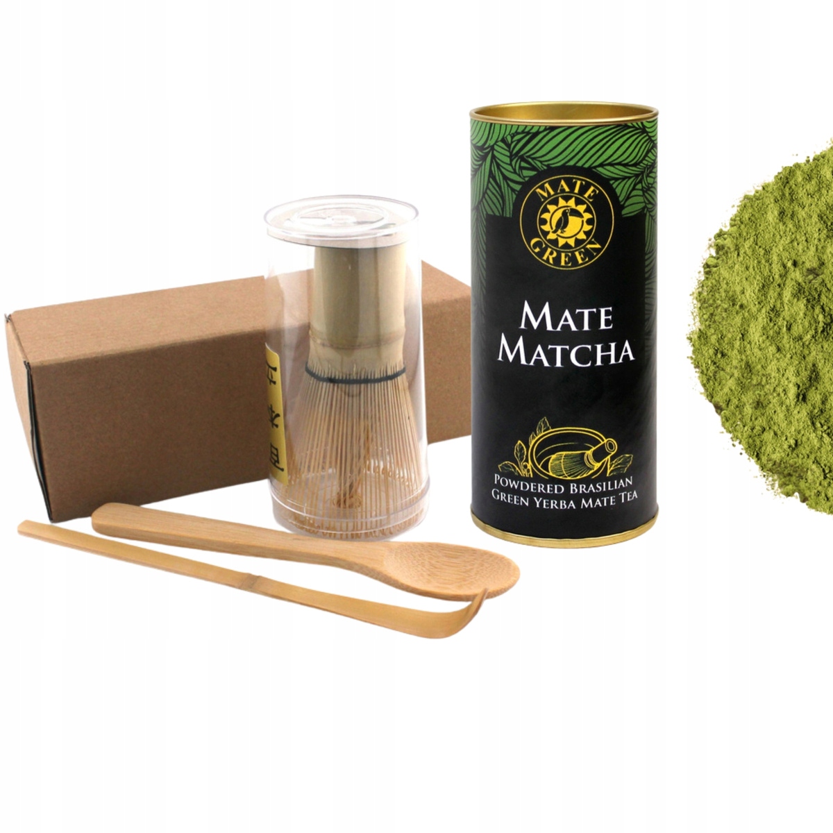 Yerba Mate Green prášková Moc MateMatcha Plechovka 30 g Příslušenství Chasen