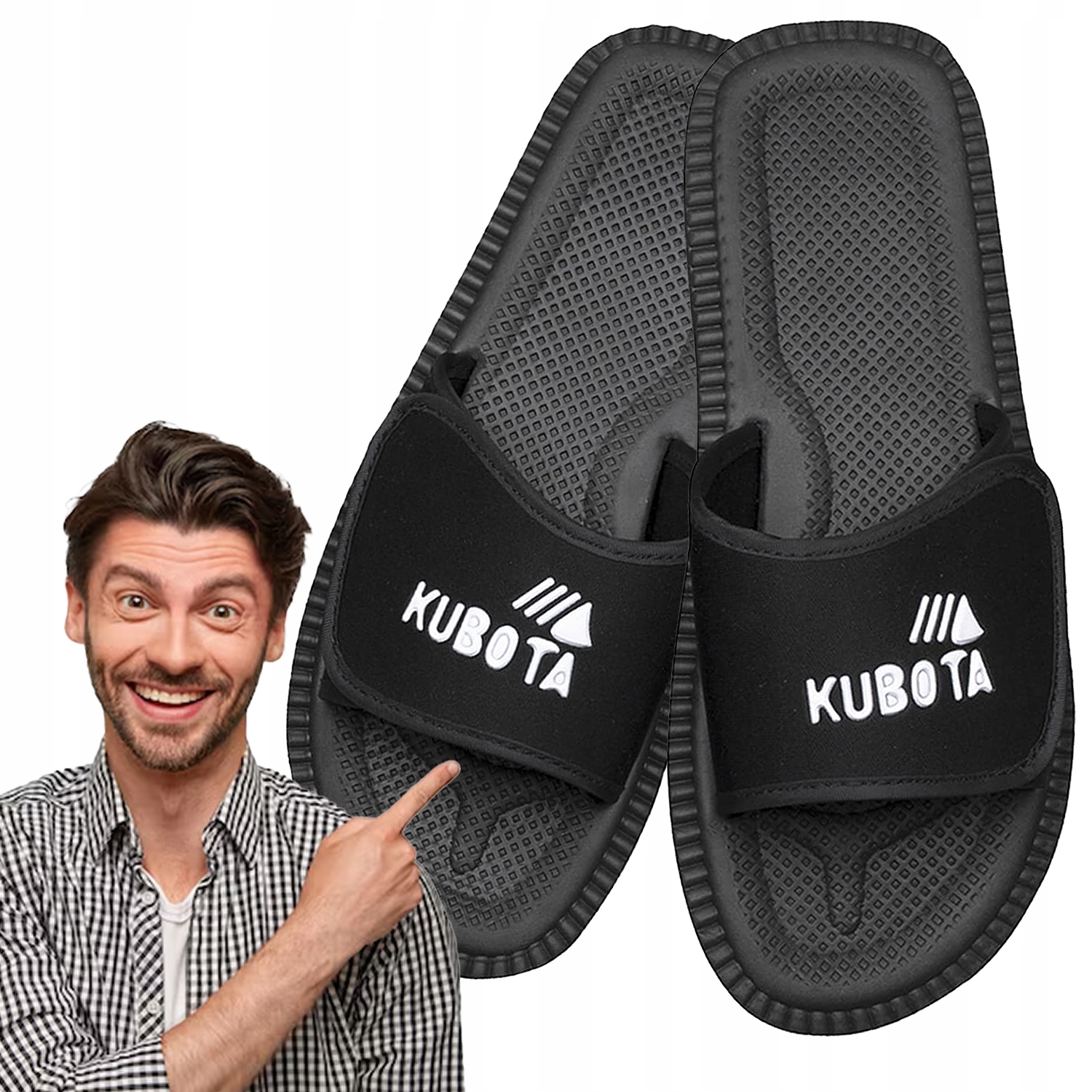 WYGODNE REGULOWANE Klapki KUBOTA na RZEP CZARNE Rozmiar 40