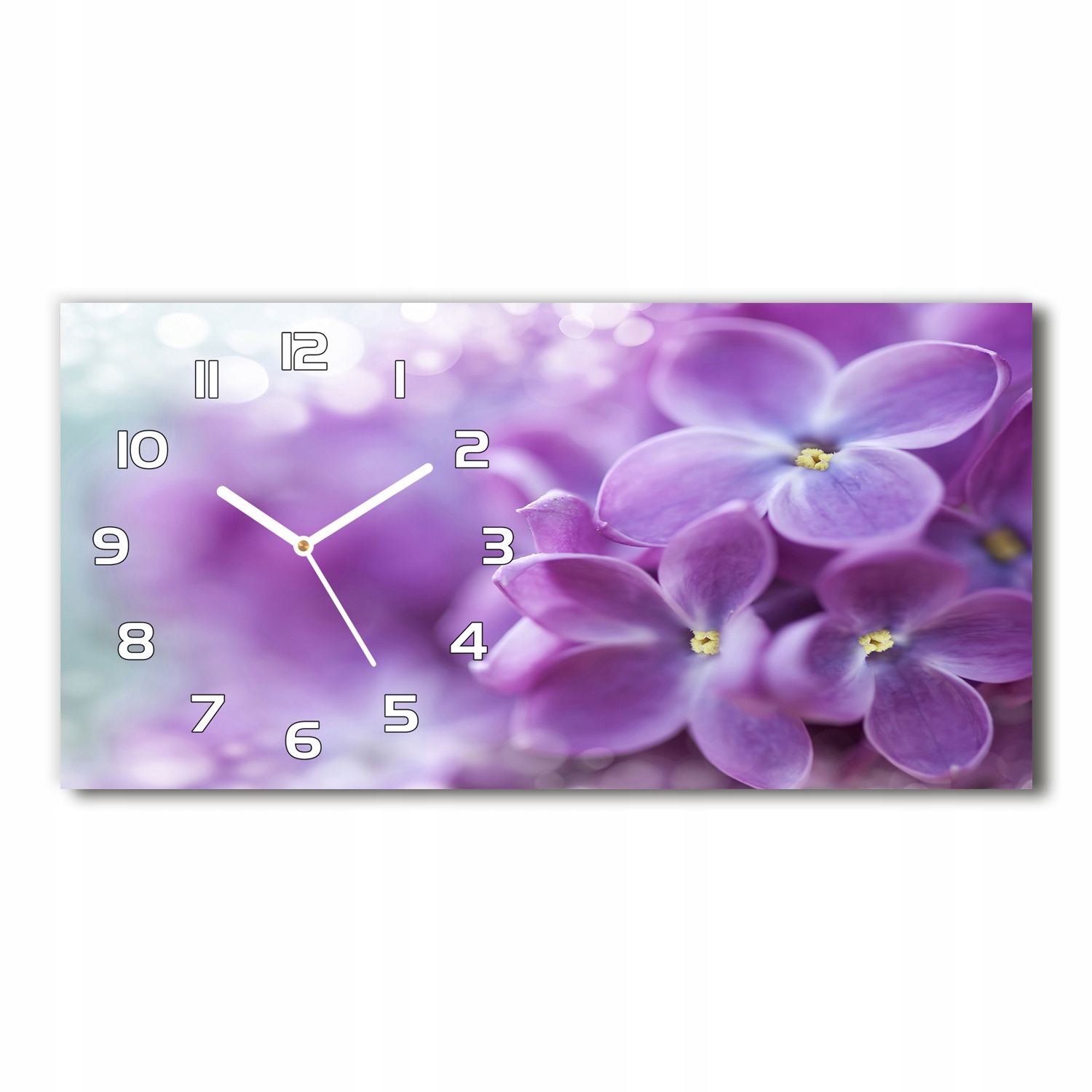 

Szklany zegar ścienny do salonu Kwiaty bzu 60x30cm