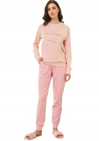 Růžové Pyžamo Srdce Be Happy Náplety Dlouhý Rukáv Dlouhé Kalhoty XL