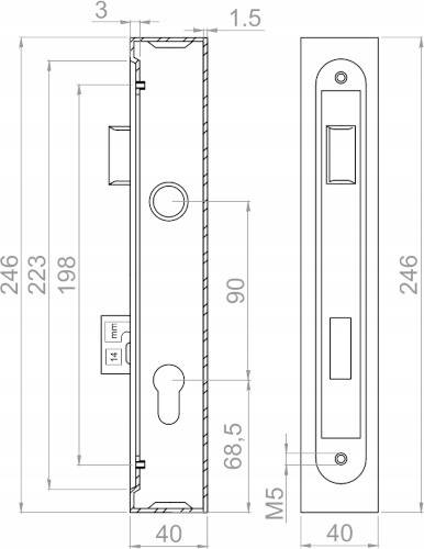 KASETA Z ZAMKIEM PUSZKA DO FURTKI DRZWI 40x40 90 Marka WDB