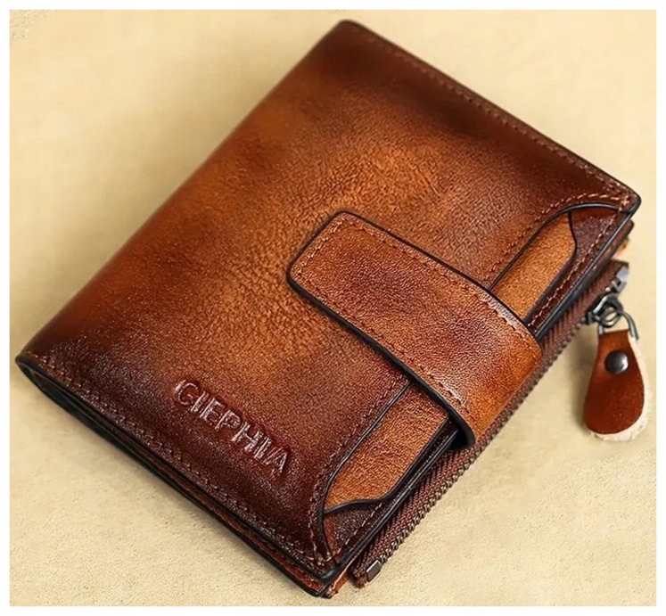 Portfel Męski ze skóry skórzany na zamek skóra naturalna brązowy