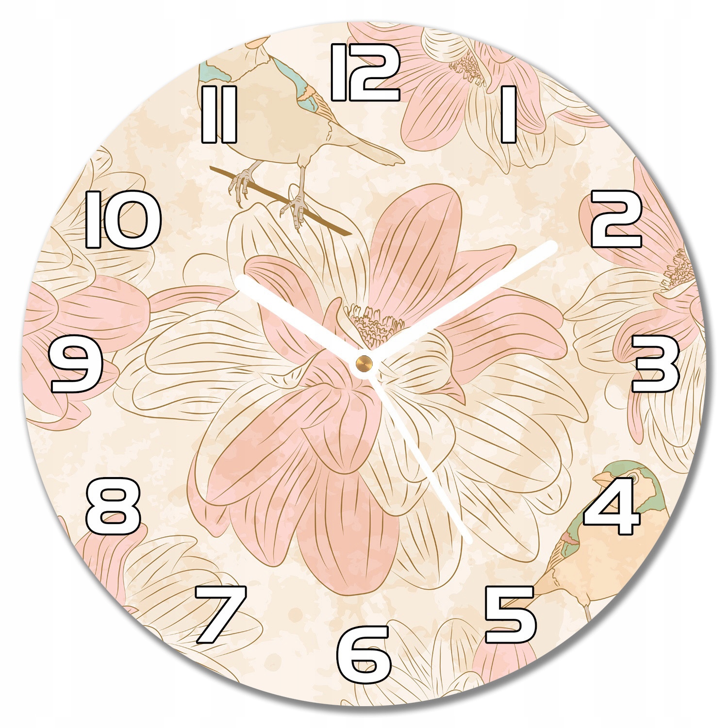 

Nowoczesny wiszący zegar ze szkła Beżowe ptaki f30