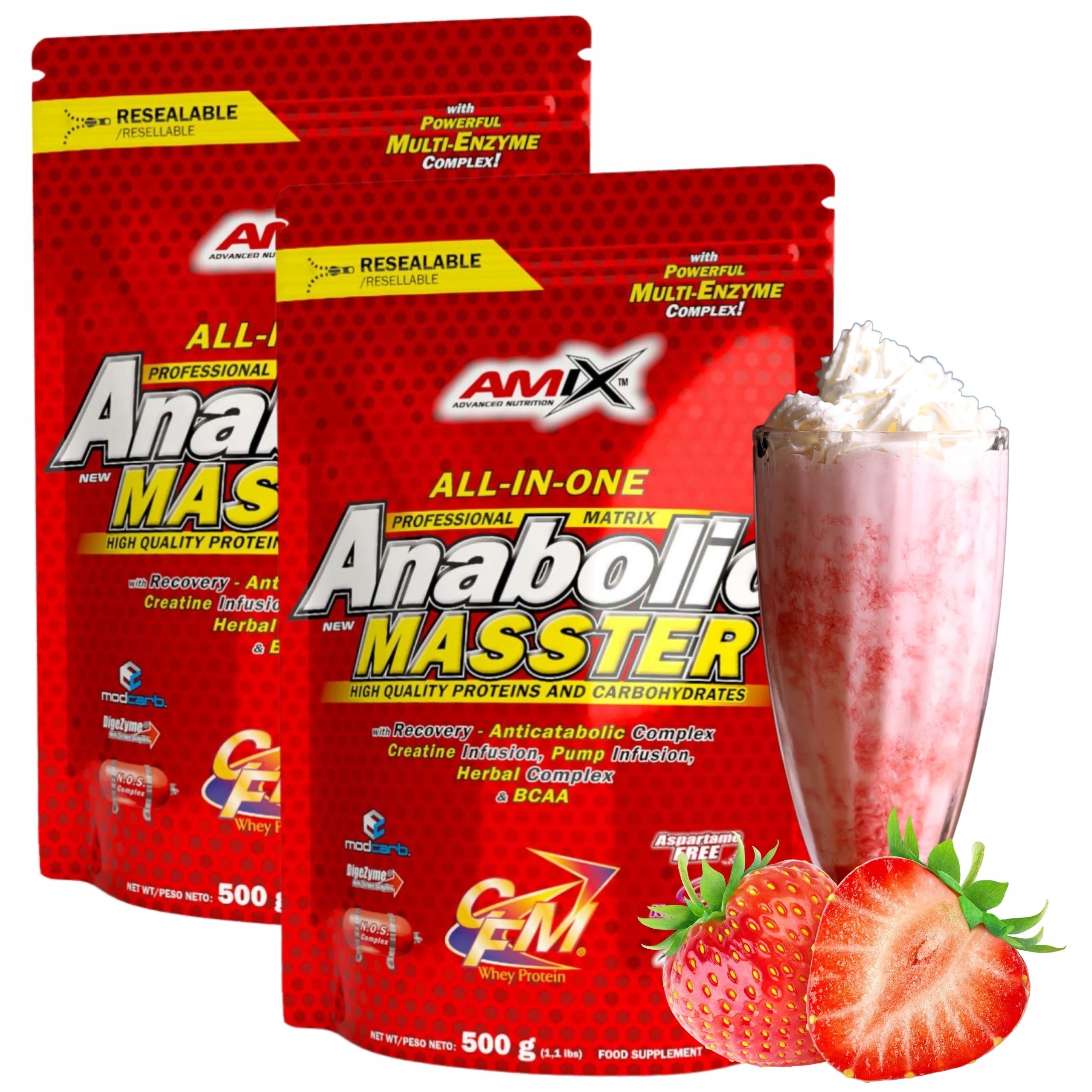 Gainer Na Ultra Hmotu Doplněk Stravy Mix Kreatin Bílkoviny Sacharidy Jahoda 500 g