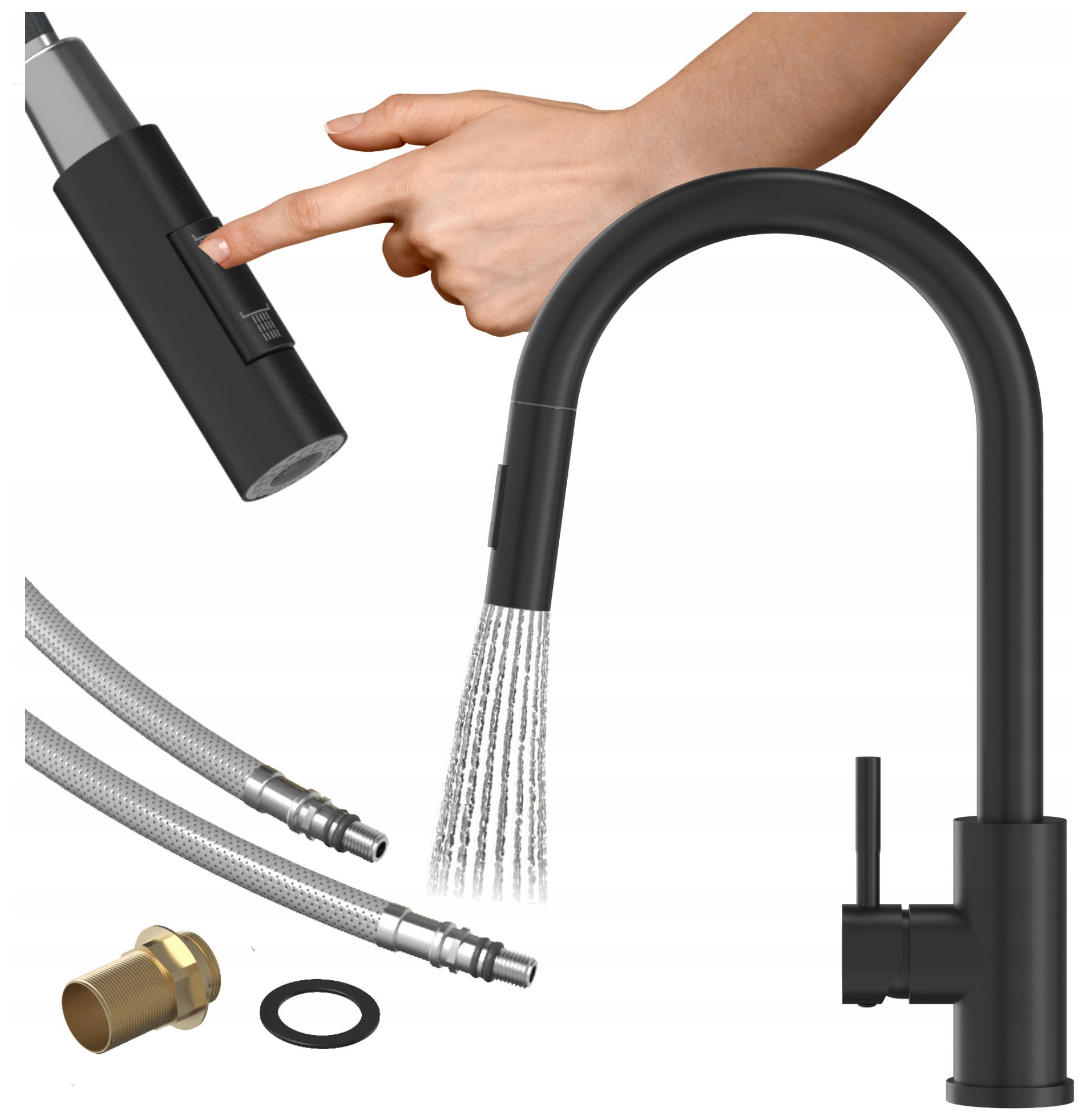 Kuchynská Bateria s výsuvným výtokom, čierna, stojanový kohútik do kuchyne Loseto