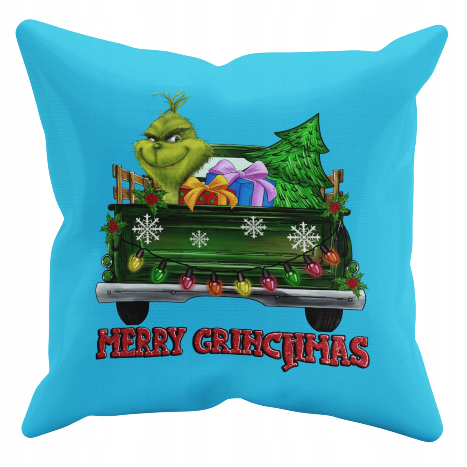 POSZEWKA NA PODUSZKĘ JAŚKA DO PRZEDSZKOLA GRINCH ŚWIĘTA + IMIĘ GRATIS Kolor dominujący odcienie niebieskiego