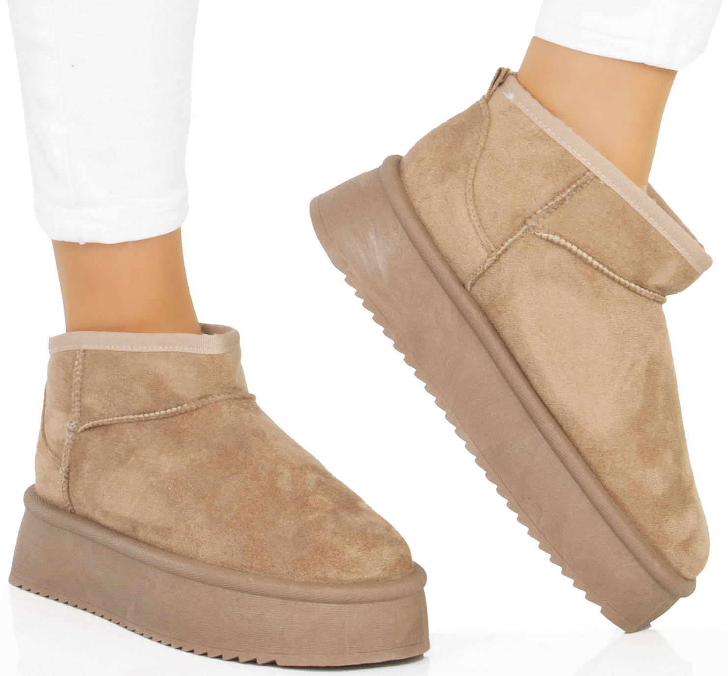 ŚNIEGOWCE BEŻOWE OCIEPLANE BOTKI PLATFORMA WSUWANE 39