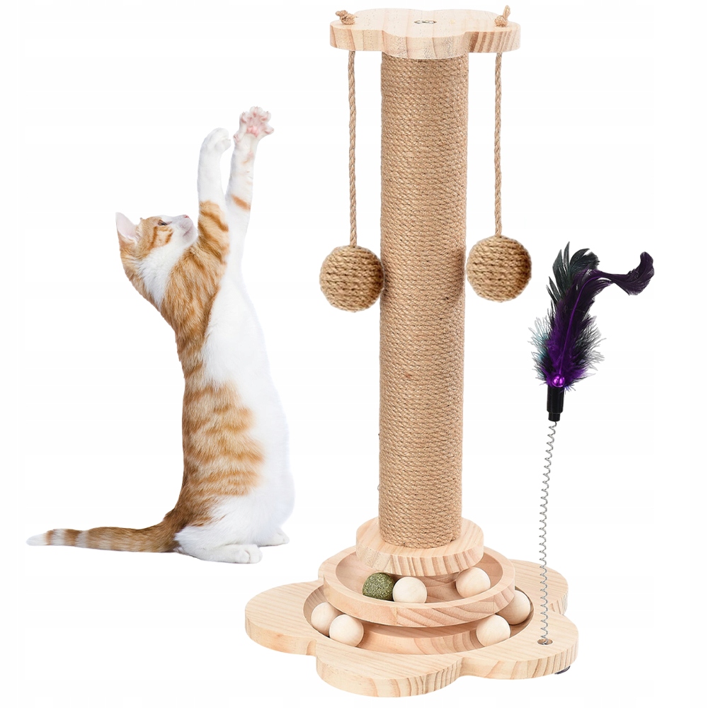 Levně Škrabadlo Pro Kočky S Kuličkami S Rotací, Multifunkční, Ze Stromu A Štěpky