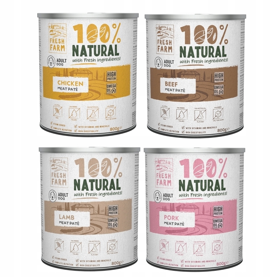 Fresh Farm Bezobilná Paštika Pes Bez Ryb MIX Chutí 24X800G