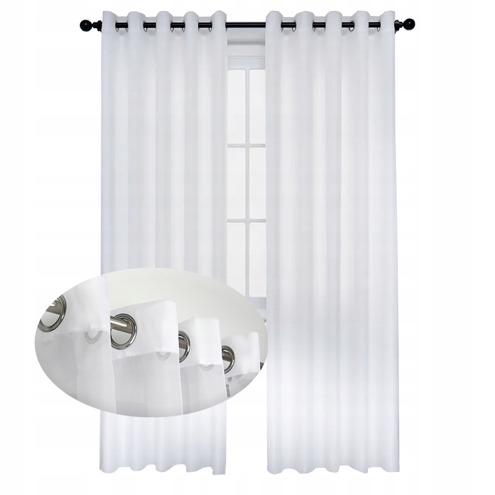 ŚNIEŻNOBIAŁA FIRANA NA PRZELOTKACH 145X240CM GOTOWA Z WOALU GŁADKA BIAŁA