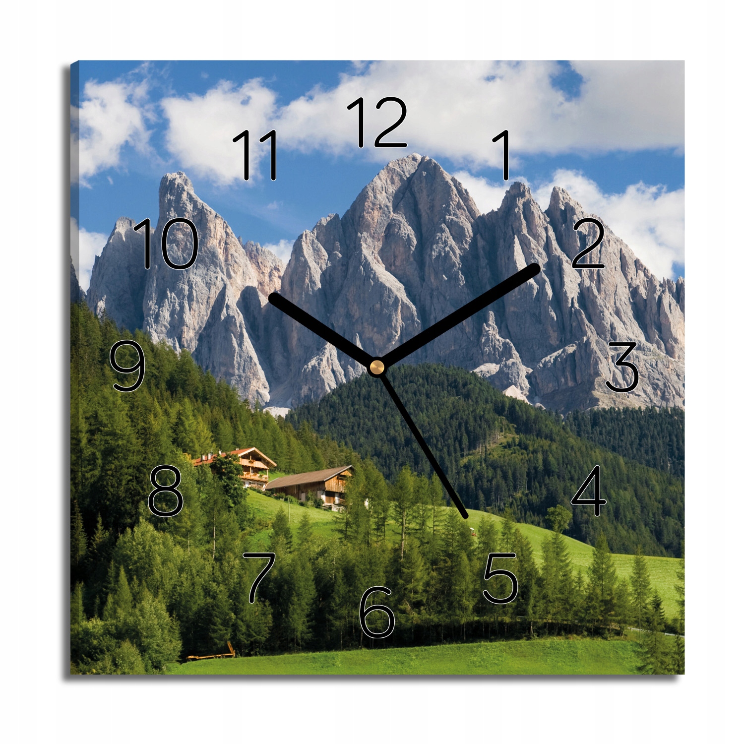 hodiny canvas Alpy hory dům do jídelny 30x30 s fotografií