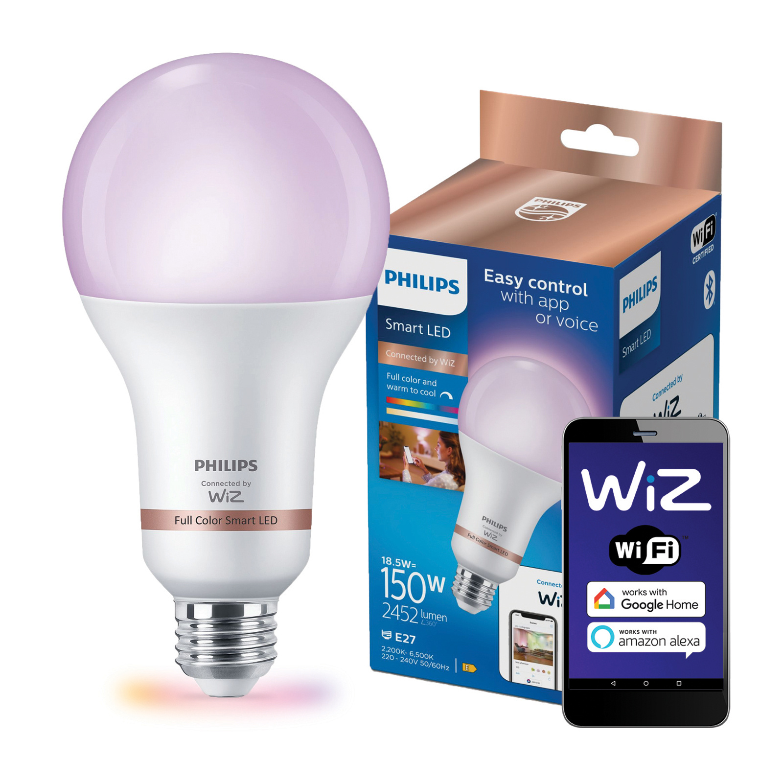 Led žárovka E27 A80 18,5W 150W 2200-6500K Tw Rgb Smart WiFi Philips WiZ