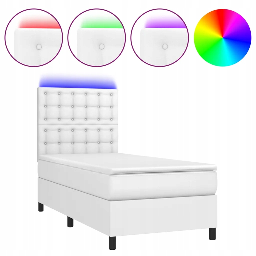 Kontinentální postel s matrací a Led diodami, bílá, 203 x 100 x 118/128 cm