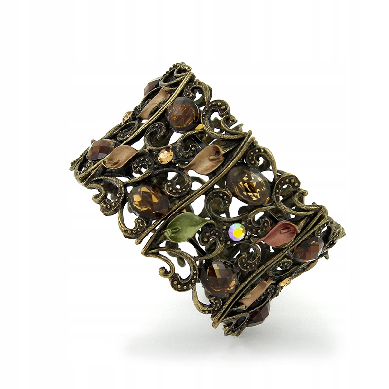 BRANSOLETKA VINTAGE KWIATY ZŁOTE BRĄZY