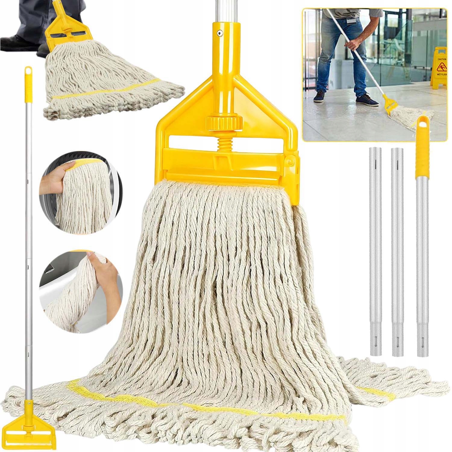 Levně Bavlněný Provázkový Mop S Dlouhou Hliníkovou Rukojetí A Odnímatelnou Hlavicí
