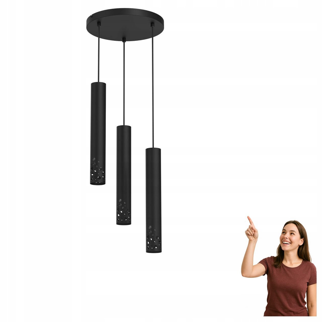 Čierna trojitá závesná lampa Tibia Buble 5723 Luminex na kruhu