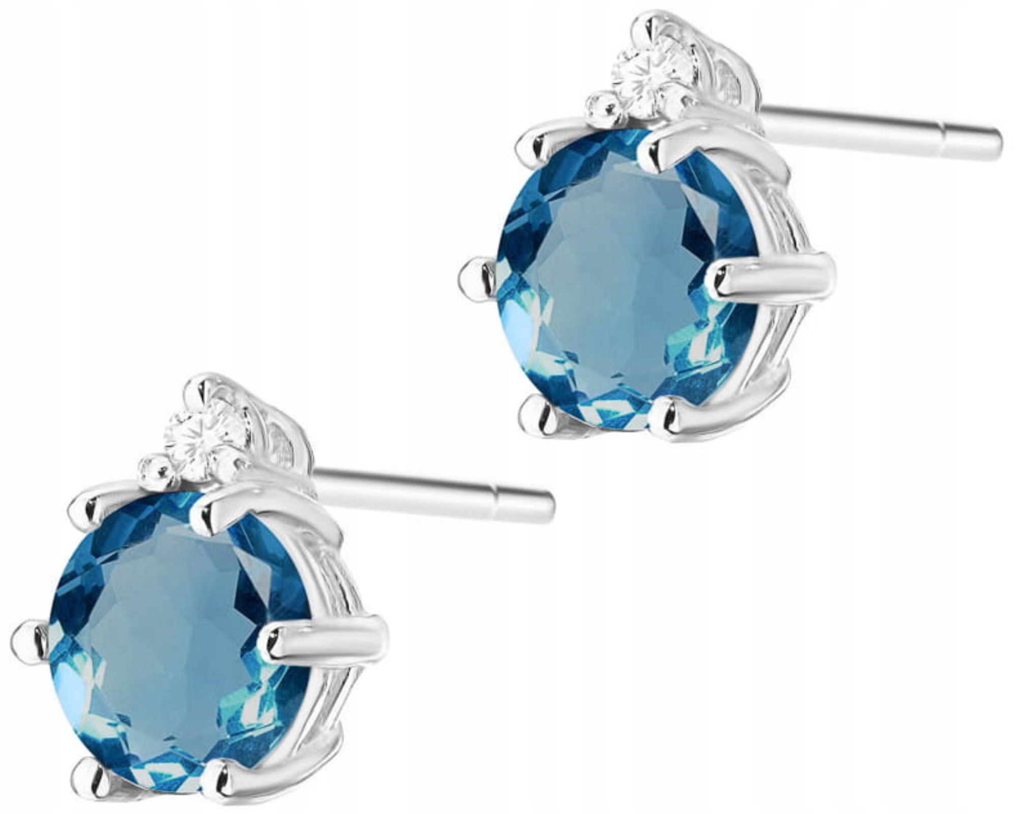 Bílé Zlato Náušnice Přírodní Kámen London Blue Topaz Brilianty 585