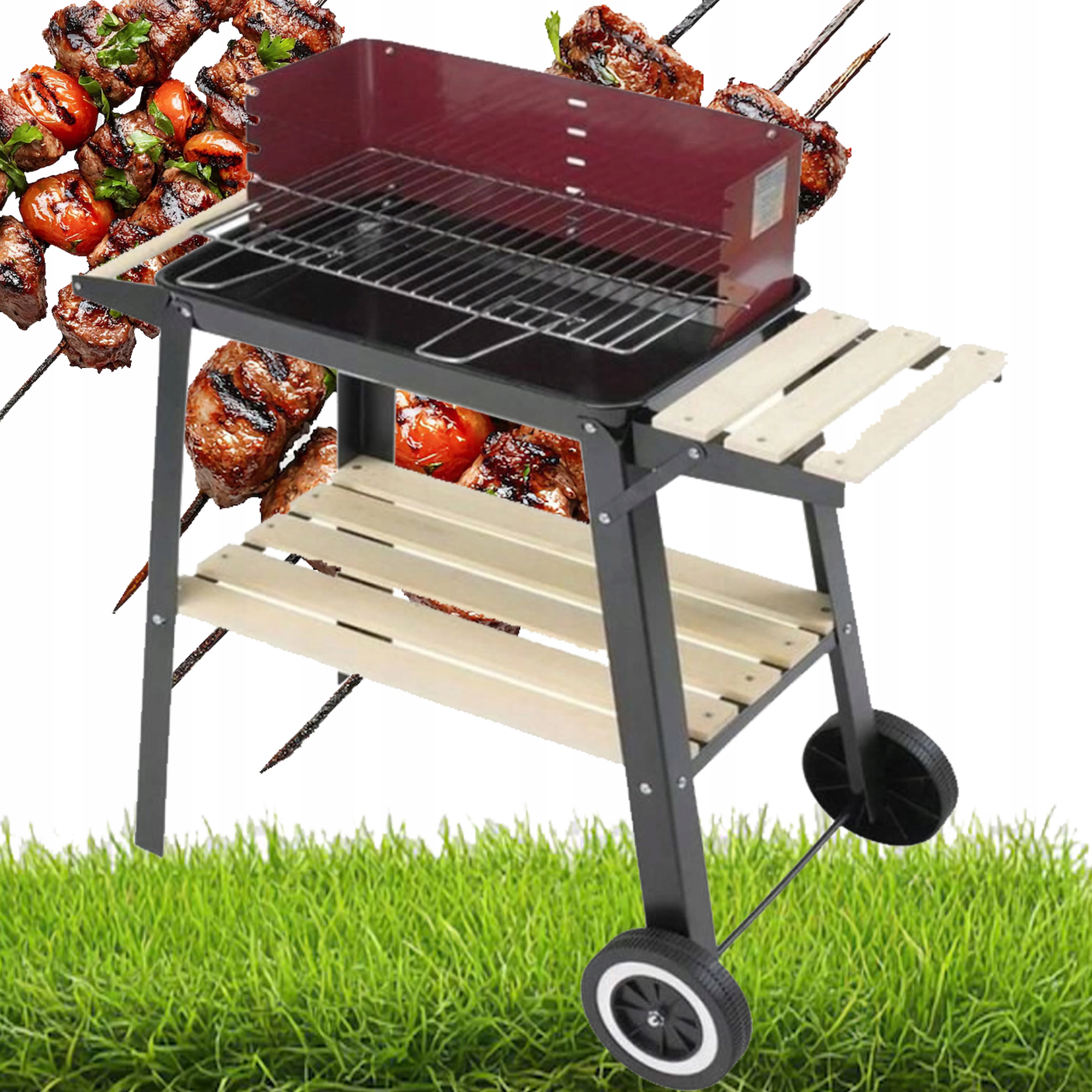 Grill Węglowy Wózek Z Półką Dolną I Boczną Kółka Chrom Landmann