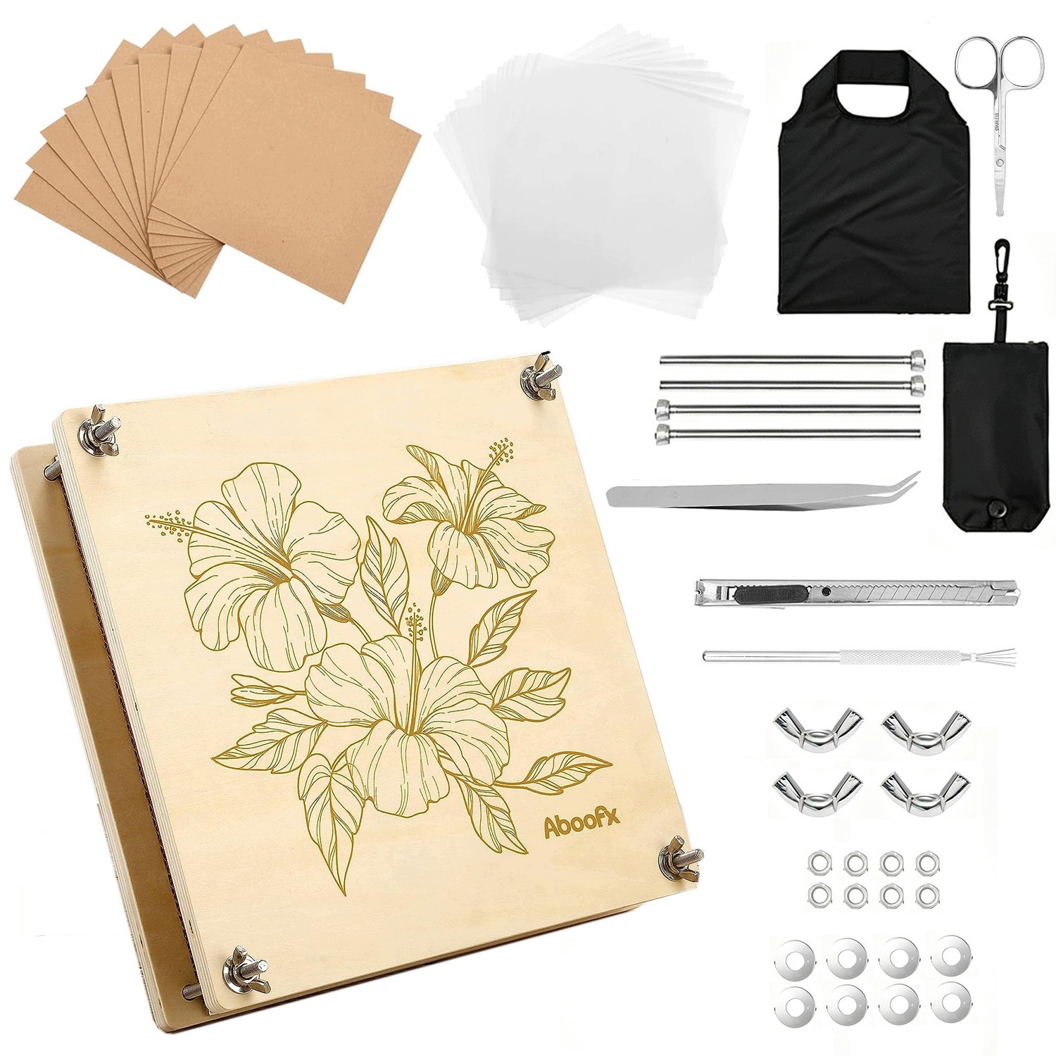 Dřevěná forma na servírování s reliéfními květinami, pohodlná ozdoba