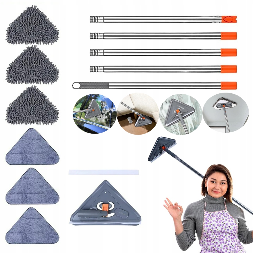 Levně Trojúhelníkový Mop S 5 Hliníkovými Výložníky A 6 Utěrkami