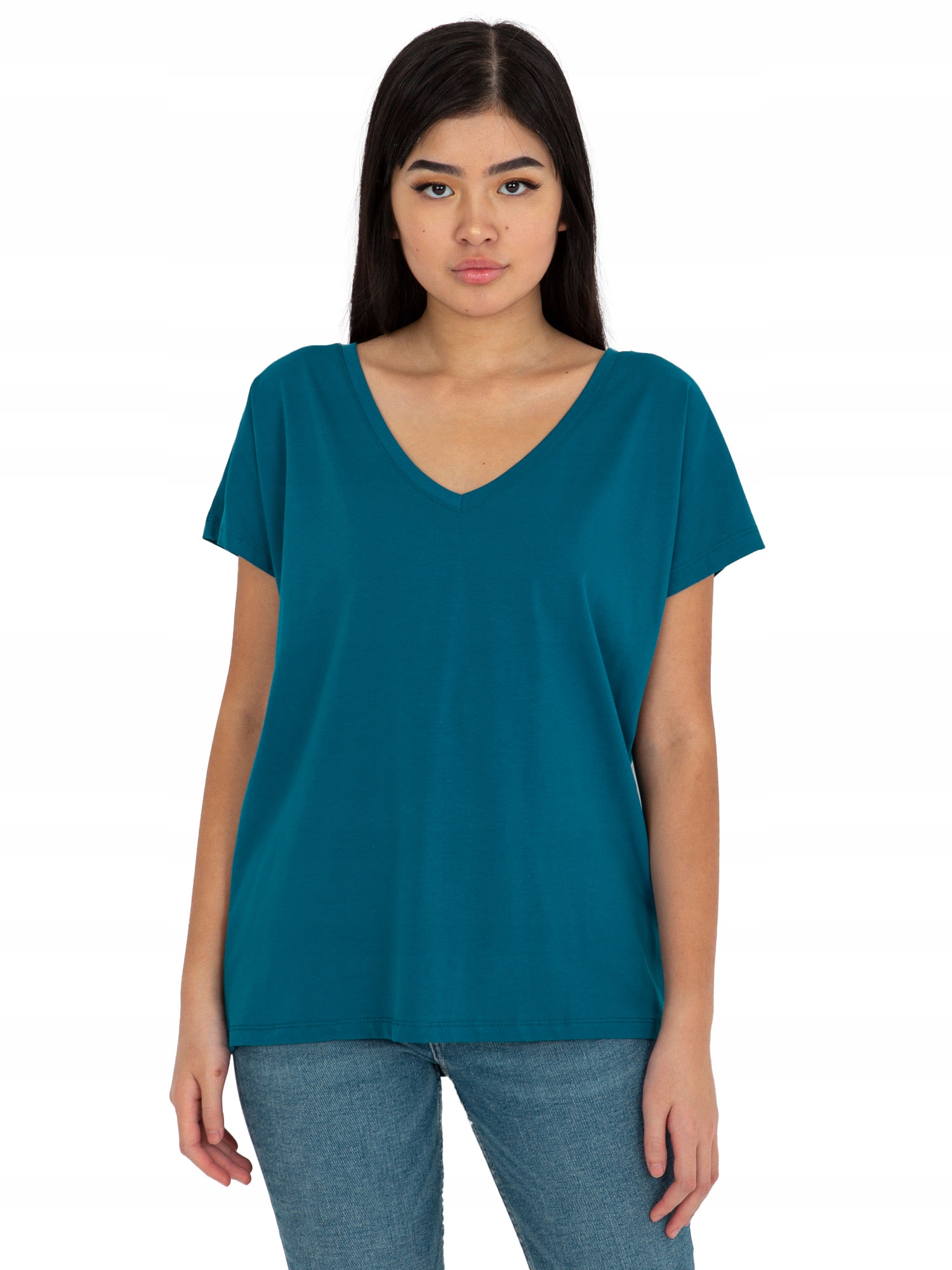 

T-shirt Damski Koszulka Bawełniana V-neck Serek