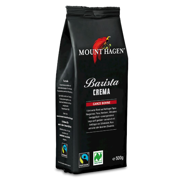 Levně Mount Hagen Káva zrnková arabica 100% barista crema Fair Trade Bio 500 g
