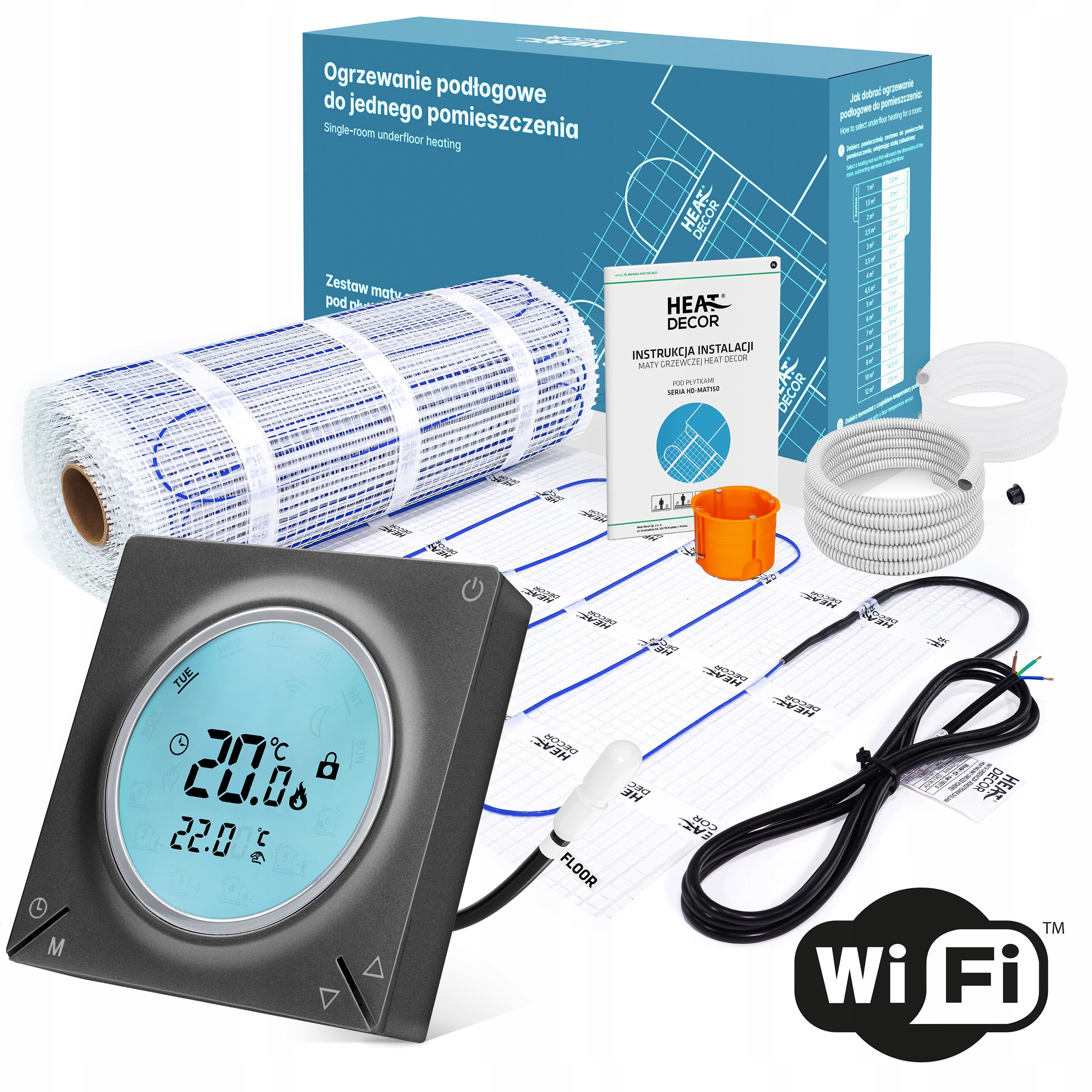 Mata grzewcza pod płytki HD-MAT150 z termostatem T300 WiFi Zestaw 3 m²
