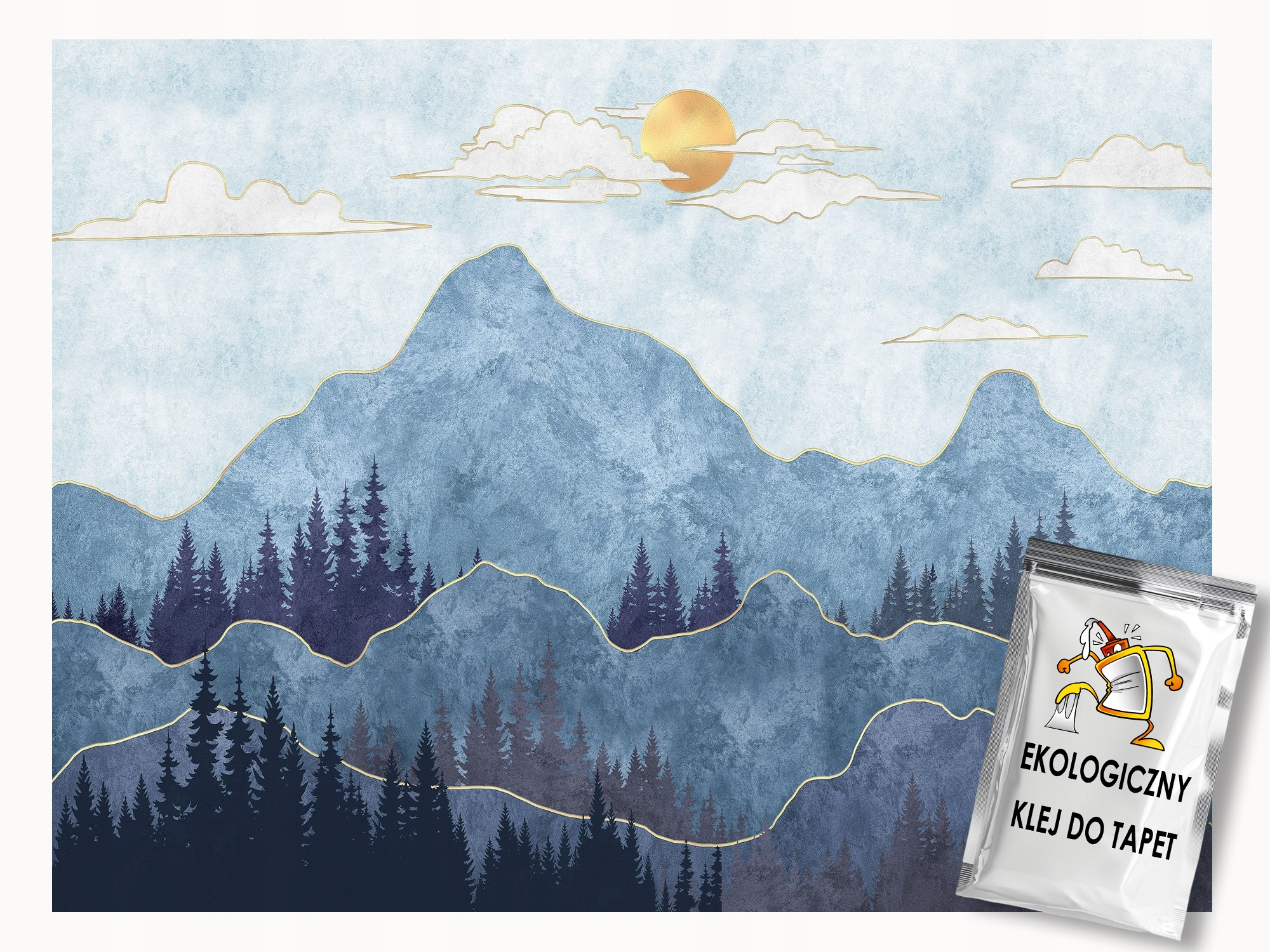Fototapeta Flizelina Grafika Krajina Hory Stromy Slunce Boho 300x210 lepidlo